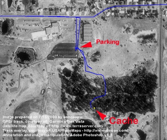 2003 - GPS track map overlay of search for Hidden Hollow II geocache.