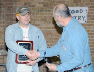 Jan 24, 2009 - John Elfrank presents SLAGA award to Paul Konopacki for his work as webmaster.