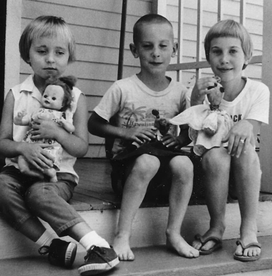 Neighbor, Julie, Paul with "Boy Teddy Bear", Barb with "Girl Teddy Bear".