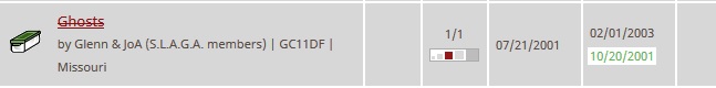 Listing for the Ghost geocache, my first find ever back in 2001.