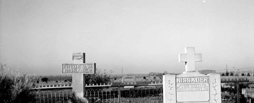 Father, Mathias (Math) and son Fred (Frede) in the Immanuel Lutheran Cemetery in Kimballton, Iowa.